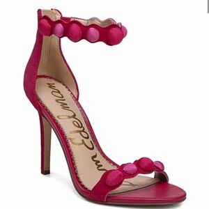 Sam Edelman Fuchsia Ankle-Strap Pom Stiletto-Size 6.5